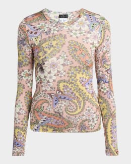 トップス Giorgio Armani long sleeve knit Giorgio Armani Wave-Print Long-Sleeve Metallic Silk Jersey