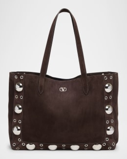 トートバッグ VALENTINO CARAMEL LEATHER MEDIUM ROCKSTUD SHOPPING BAG Valentino Garavani Rockstud North-South Leather Tote Bag
