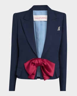 ボトムスその他 Valentino Navy Blue Single-Button Blazer With Red Bow Detail Bow-detail blazer in blue - Valentino | Mytheresa