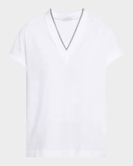 Brunello Cucinelli Monili Short-Sleeve Cotton T-Shirt | Neiman Marcus