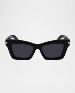 LOGO CAT EYE SUNGLASSES 513006 IN BLACK AND GREY CLEAR ACETATE WAVY FRAME