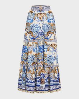 Pierre-Louis Mascia Printed A-Line Silk Midi Skirt | Neiman Marcus