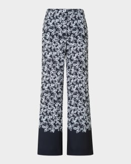 パンツ Marni Wide-Leg Floral Print Trousers With High Waist Floral silk wide-leg pants in blue - Marni | Mytheresa