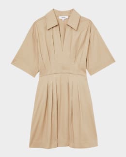 Reiss Annie Pleated Button-Down Linen Midi Dress | Neiman Marcus