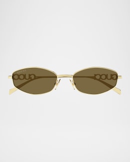 Gucci Rimless Metal Oval Sunglasses with Faux Pearls