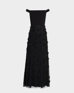 Aidan Mattox Off-Shoulder Ruffle Tiered Gown | Neiman Marcus