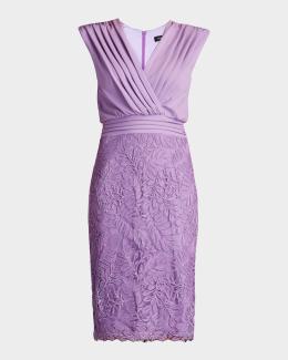 tadashi shoji pleated floral applique jacquard dress Tadashi Shoji CHN25180M