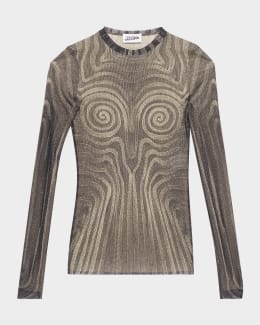 Sequined Signature Mesh Long-Sleeve Top