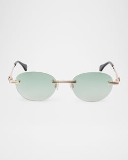 BY FAR Texas Matt Oval Metal & Acetate Sunglasses | Neiman
