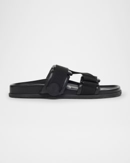 Fendi FF Embroidered Denim Dual Buckle Slide Sandals