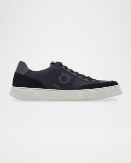 スニーカー SALVATORE FERRAGAMO BLACK LEATHER CASSINA SNEAKERS Ferragamo Men's Cassina Perforated Leather Low-Top Sneakers