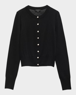 トップス EMPORIO ARMANI Navy Cotton Knit Cardigan Emporio Armani Button-Down Dotted Knit Cardigan | Neiman Marcus
