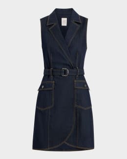 Cinq a Sept Zelda Belted Asymmetric Sleeveless Denim Midi