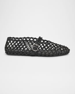 ALAIA Paper Straw Mary Jane Ballerina Flats | Neiman Marcus