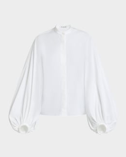 Stella McCartney Cotton Poplin Button-Front Peplum Shirt | Neiman