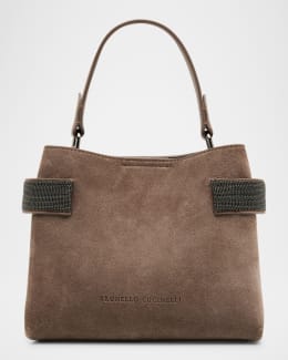 【送料&関税込】Brunello Cucinelli Essence Precious Bands Sm Brunello Cucinelli Essence top-handle bag in suede with