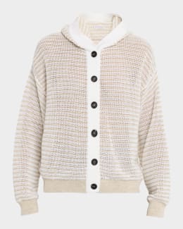 Brunello Cucinelli Striped Paillette Knit Short-Sleeve Zip