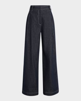 Versace Mid-Rise Stone Wash Denim Wide-Leg Pants | Neiman Marcus