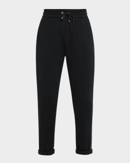 【送料&関税込】Brunello Cucinelli Black Silk Pants Brunello Cucinelli Monili Side-Stripe Cotton Silk Wide-Leg