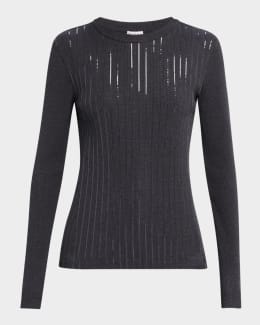 激安ブランド Brunello Cucinelli Top Zip-Up Monili Long-Sleeve Ribbed トップス