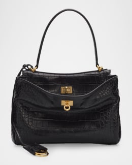 Balenciaga Le City Medium Croc-Embossed Leather Top-Handle Bag