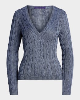 Ralph Lauren Collection Cable-Knit Silk V-Neck Sweater