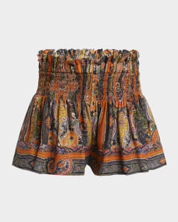 TOM FORD Logo Band Floral Stretch Silk Pajama Shorts