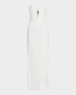 Jovani Strapless Fringed Slit Gown