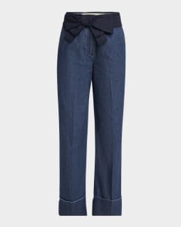 Valentino Garavani Embroidered Cuff Denim Pants | Neiman Marcus