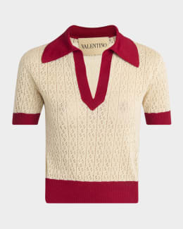 Valentino Garavani Bow Short-Sleeve Polo Sweater | Neiman Marcus