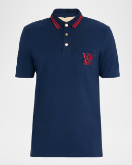 Balmain Men's Embroidered Zip Polo Shirt | Neiman Marcus