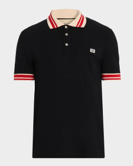Balmain Men's Embroidered Zip Polo Shirt | Neiman Marcus