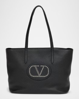 Valentino Garavani Rockstud Embroidered Raffia Shopping Tote