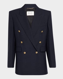 Saint Laurent Wool Gabardine Double-Breasted Jacket | Neiman Marcus