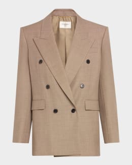 Saint Laurent Wool Gabardine Double-Breasted Jacket | Neiman Marcus