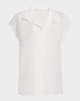 Theory Cap-Sleeve Modern Silk Georgette Blouse | Neiman Marcus