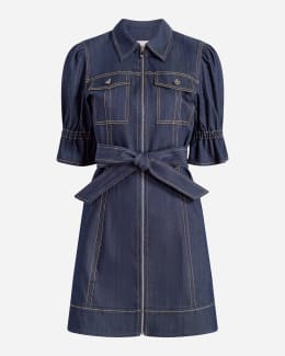 Cinq a Sept Zelda Belted Asymmetric Sleeveless Denim Midi Dress