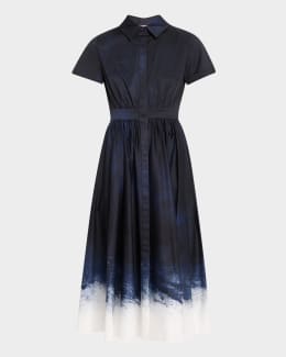 Brunello Cucinelli Fit-Flare Drawcord Poplin Asymmetric Midi