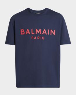Balmain Men's Crystal Vintage Logo Crewneck T-Shirt | Neiman Marcus