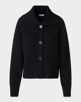 Prada Logo Intarsia V-Neck Superfine Cashmere Cardigan