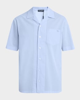 Versace Men's Barocco Denim Camp Shirt | Neiman Marcus