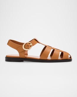 Stuart Weitzman Maven Leather Buckle Flat Sandals | Neiman