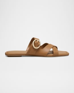 Stuart Weitzman Magnolia Raffia T-Strap Sandals | Neiman Marcus