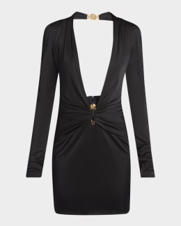 Versace Safety-Pin Slit Vanise Knit Mini Dress | Neiman Marcus