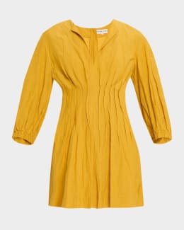 sachin and babi light blue dress Long-Sleeve Tiered Smocked Embroidered Mini Swing Dress