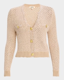 Noe Double-Breasted Metallic-Knit Cardigan | Neiman Marcus
