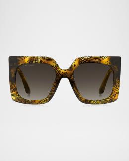 Etro Logo Mixed-Media Square Sunglasses  Red w/ Pouch and Cloth Etro Logo Mixed-Media Square Sunglasses | Neiman Marcus main image 2