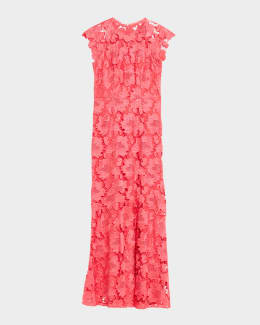 Shoshanna Raven Cap-Sleeve Floral Lace Gown | Neiman Marcus