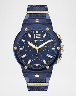 FERRAGAMO Men's 43mm Black Stainless Steel Silicone-Strap Watch