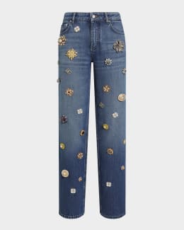 Dolce&Gabbana Crystal Embellished Straight-Leg Jeans | Neiman Marcus